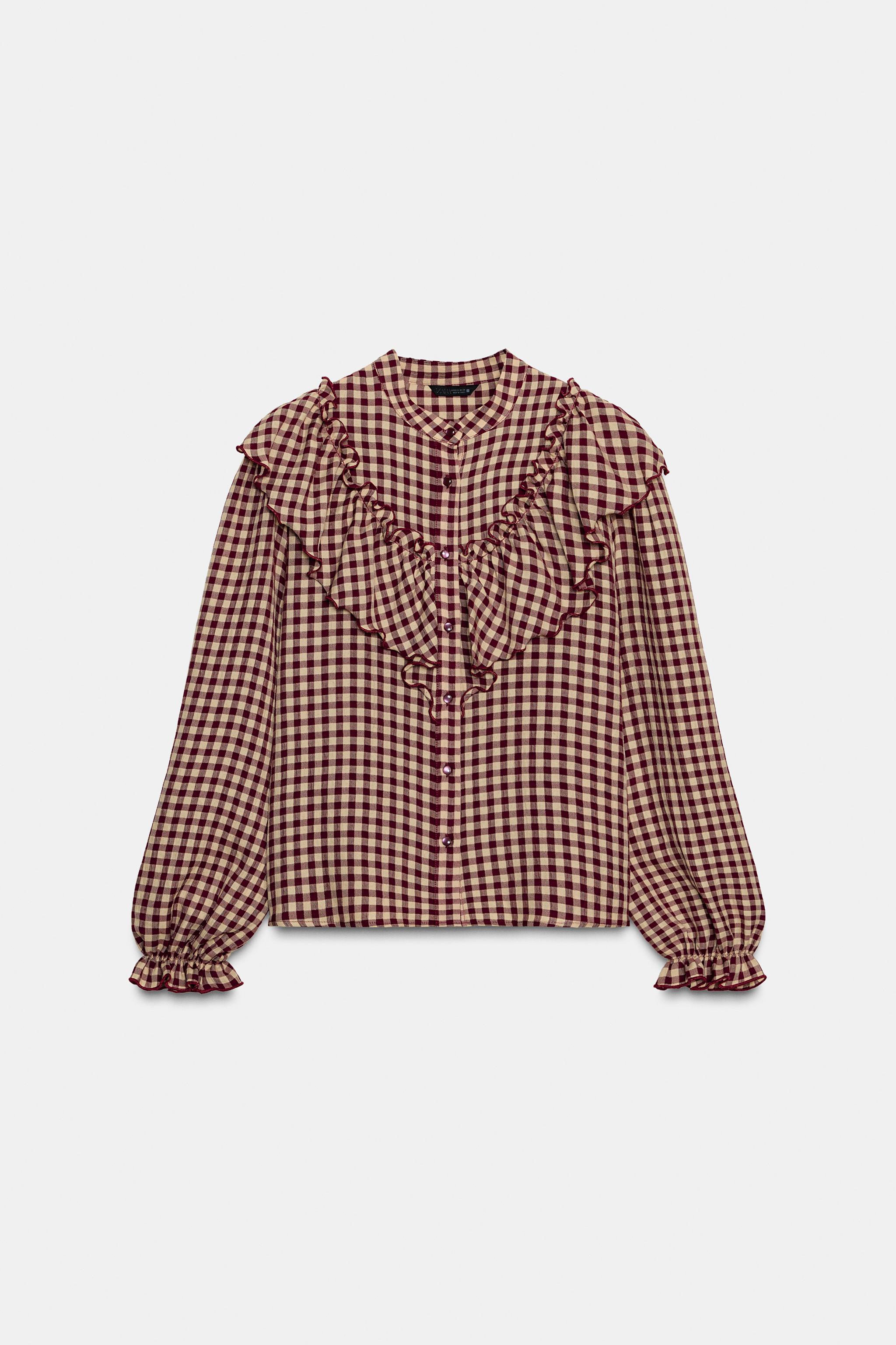 GINGHAM RUFFLE BLOUSE